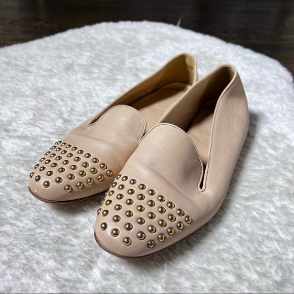 J Crew Darby Leather and Gold Studded Cap Toe Flats US 7.5 - Picture 3 of 13